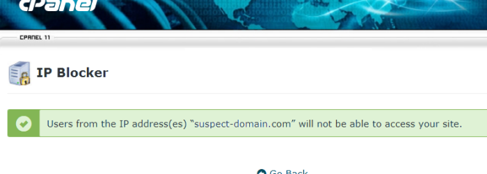 CPanel suspect domain name blocked