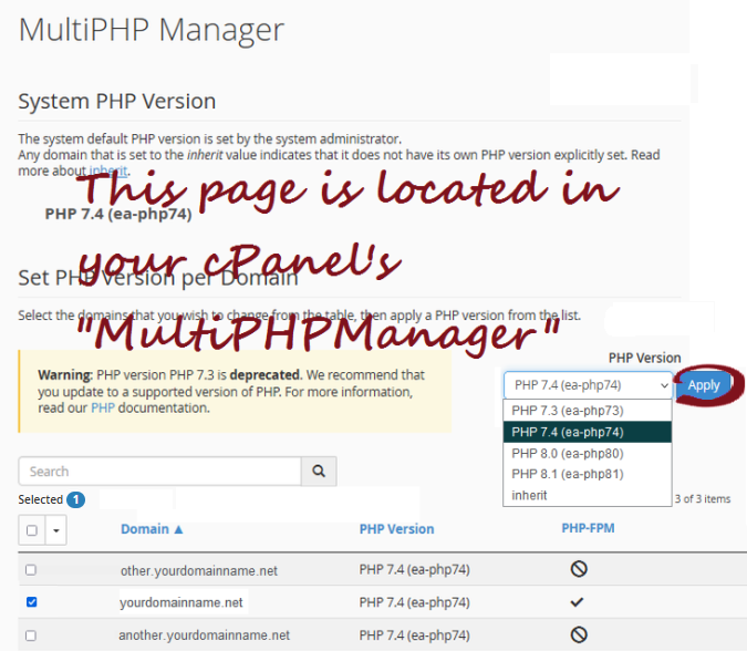 CPanel MultiPHPManager