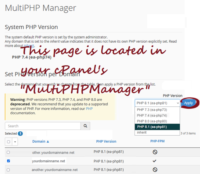 CPanel MultiPHPManager