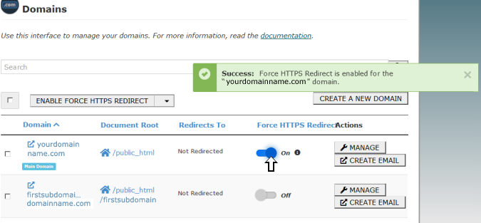 cPanel Domains Force HTTPS