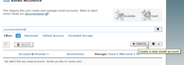 CPanel create a new email account