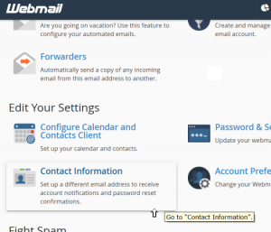 Webmail's Main Page | Contact Information Link