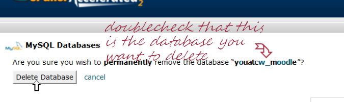 remove database in CPanel