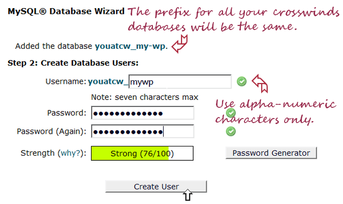 MySQL database wizard